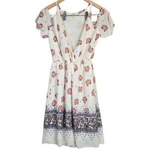 MaRu Flowy Floral Cold Shoulder Short Sleeve V-Neck Dress L